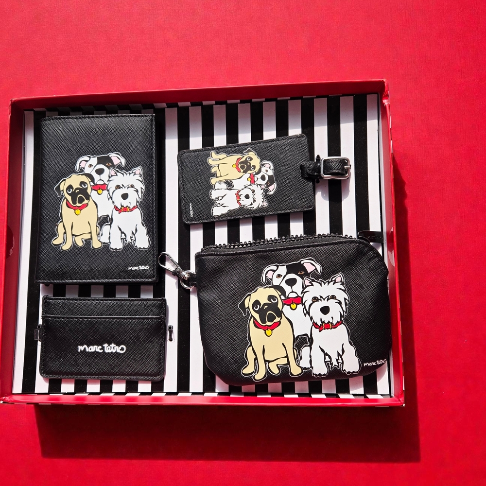 Marc Tetro 4-piece Travel Accessory Set Featuring A Dog Print Design New In Box